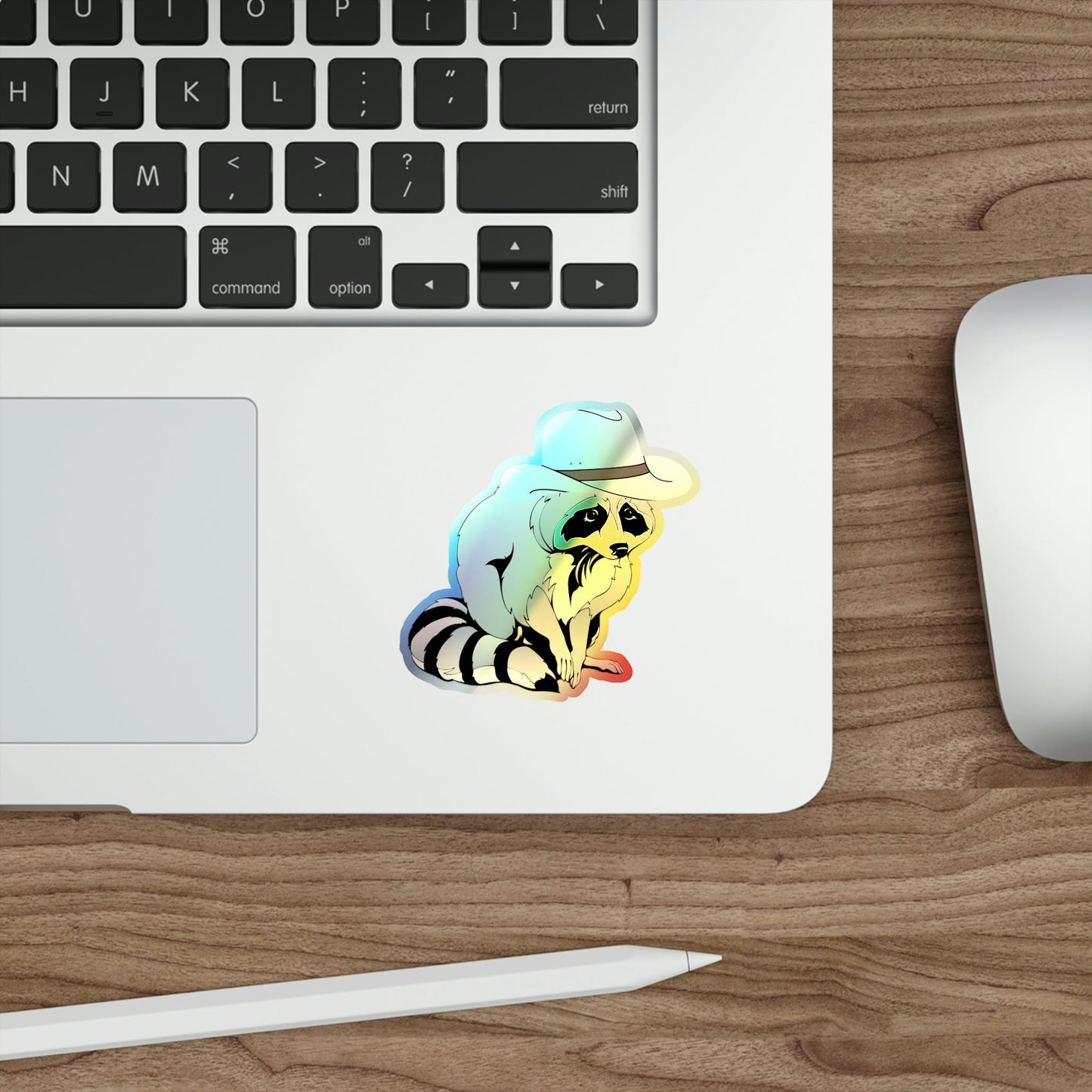 Cute Cowboy Raccoon Holographic Die-cut Stickers