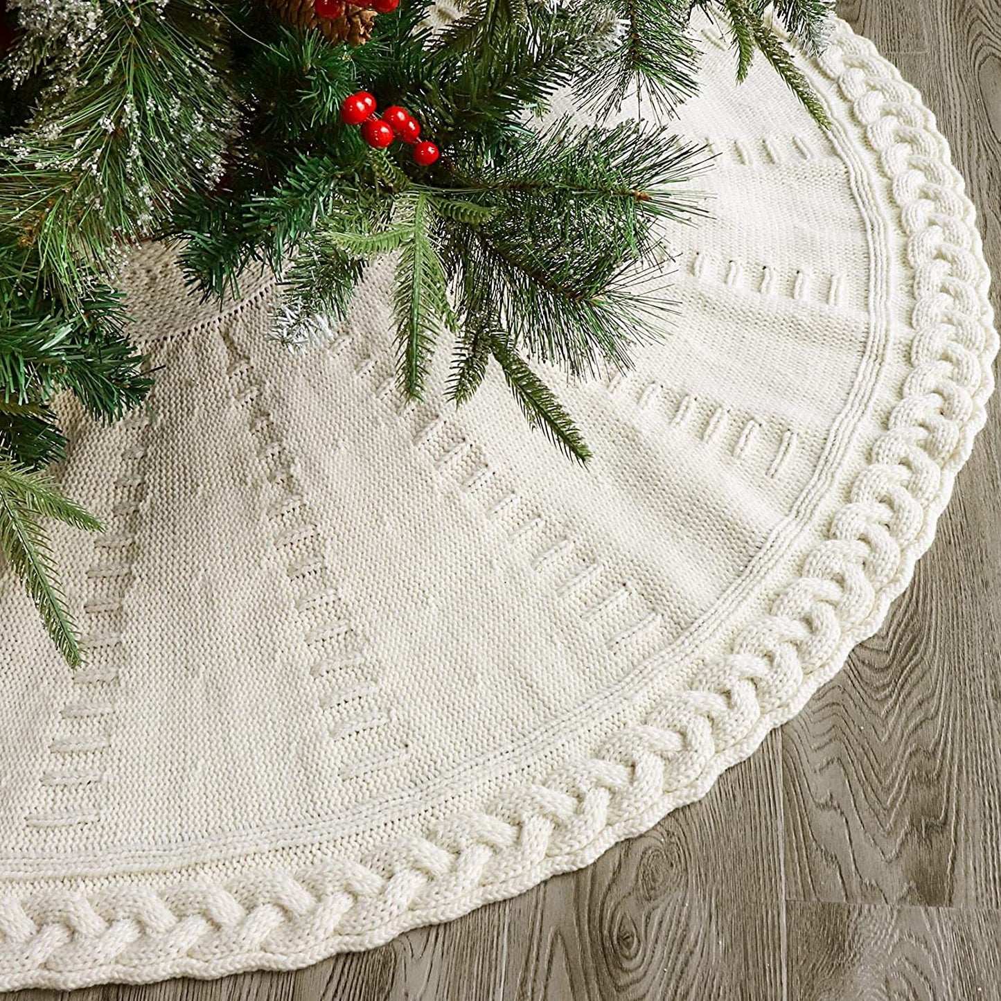 Christmas Knitted Tree Skirt Red Decorations