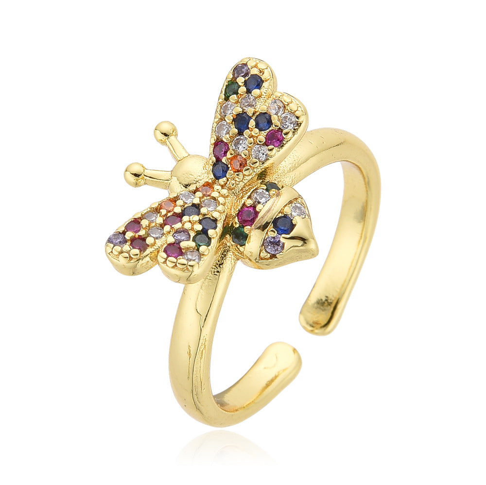 Women's 18K Gold Micro Inlay Color Zircon Open Adjustable Ring