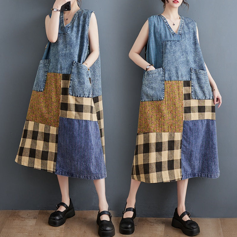 Women's Summer Loose Retro Art Denim Fashion Camisole Dress