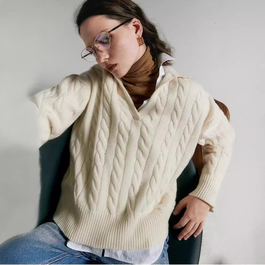 Old Money Style Pure Wool Lazy Style Polo Collar Sweater