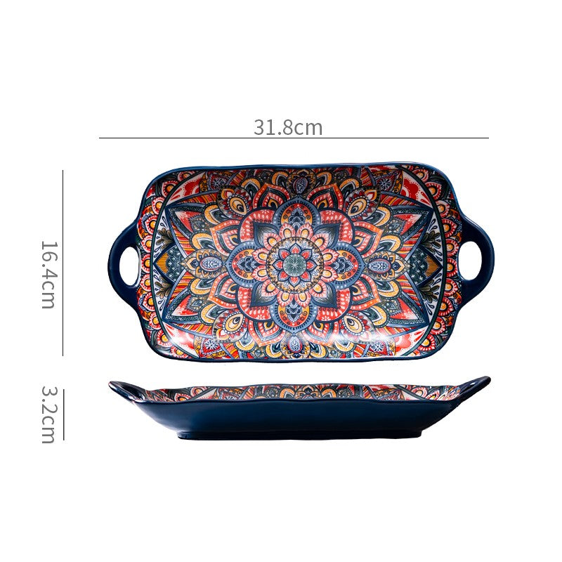 Bohemian Double Ear Ceramic Household Steamed Fish Plate