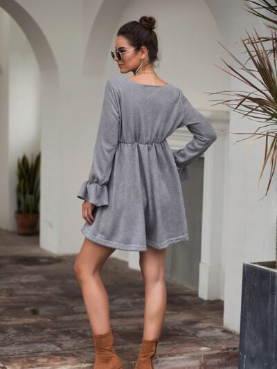 Flounce Sleeve V-Neck Mini Dress