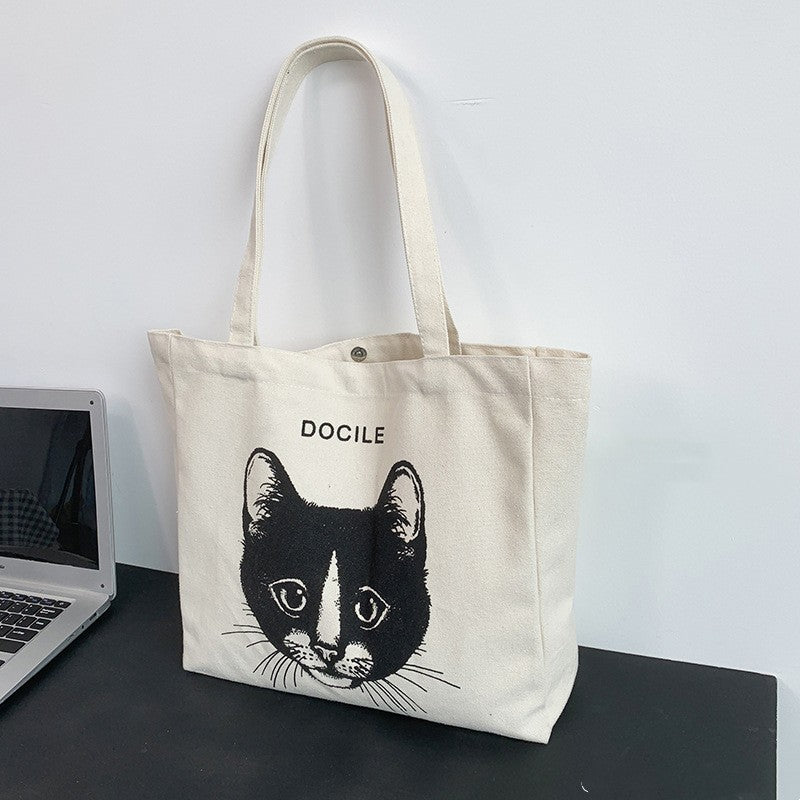 Cat Canvas Bag For Women One-shoulder Versatile Large Capacity