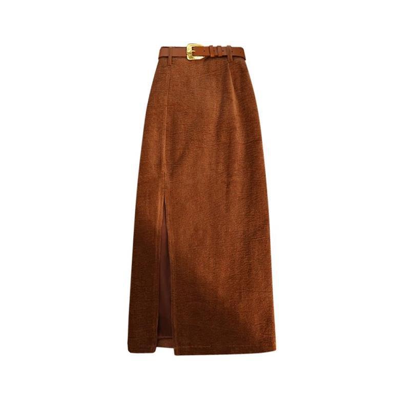 Hip-wrapped One-step High Waist A- Line Corduroy Skirt For Women