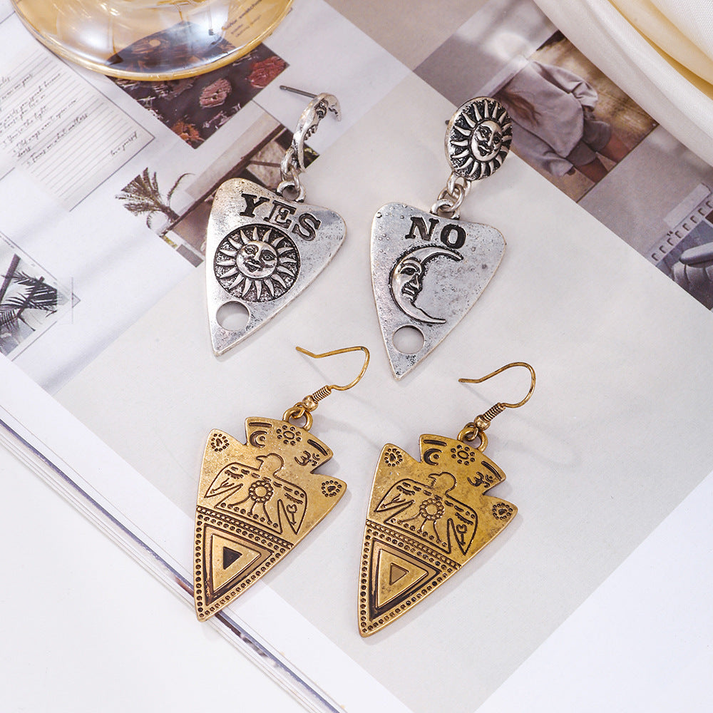 Metal Sun Moon Earrings Antique Eardrop Earring Women