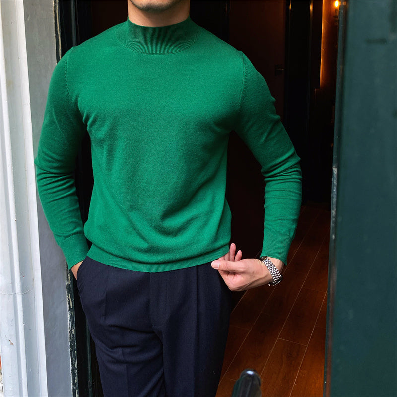 Men's Fleece Semi-Turtleneck Slim Knit Vintage