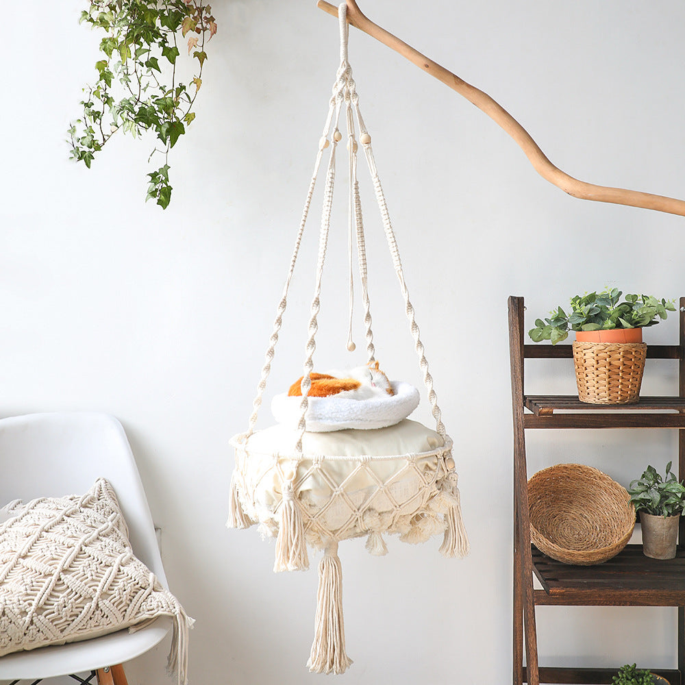 Macrame Cat Hammock, Handwoven Hanging Cat Bed, Boho Cat Swing