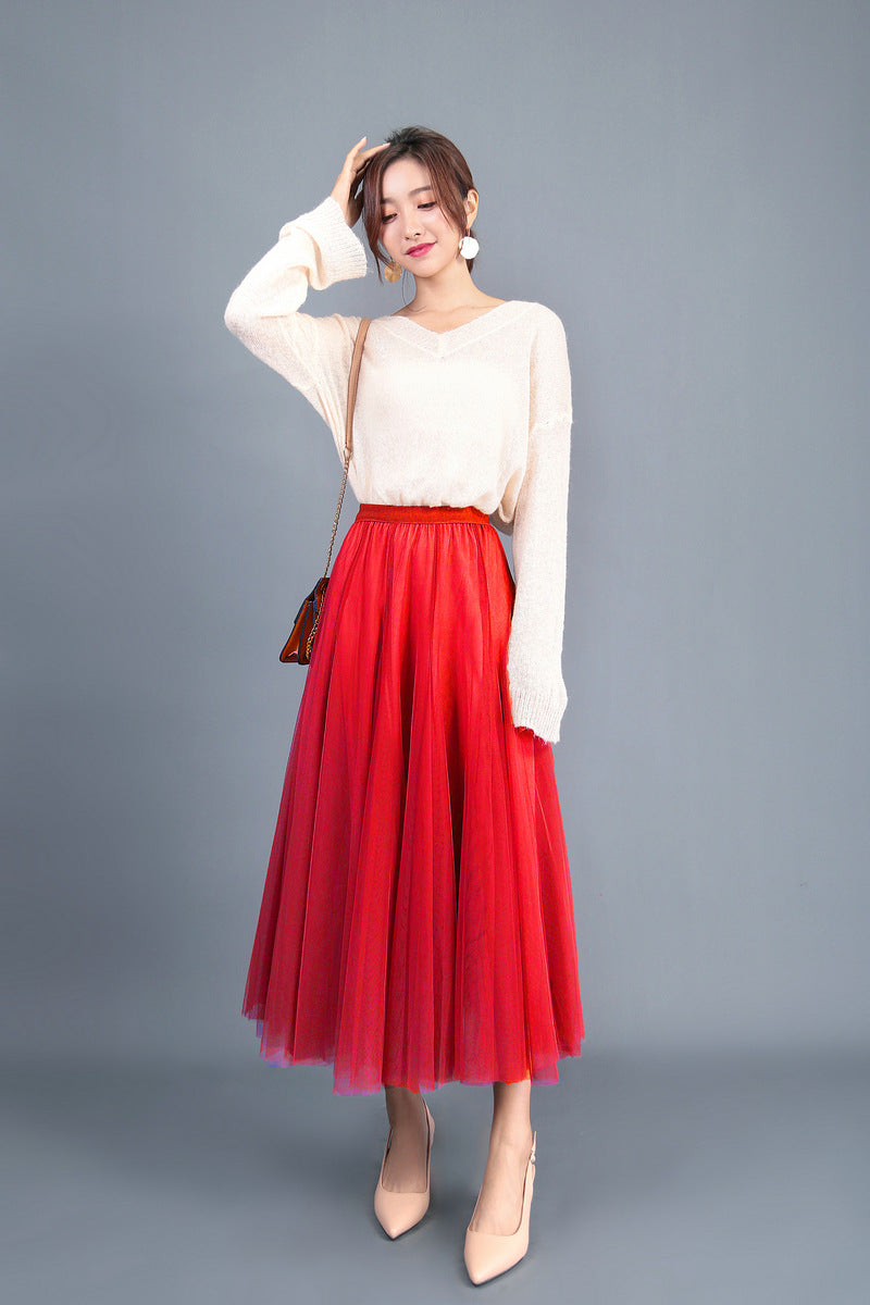 Spring Swing Puffy Ankle-length Skirt High Waist Slim Fit Fairy Skirt