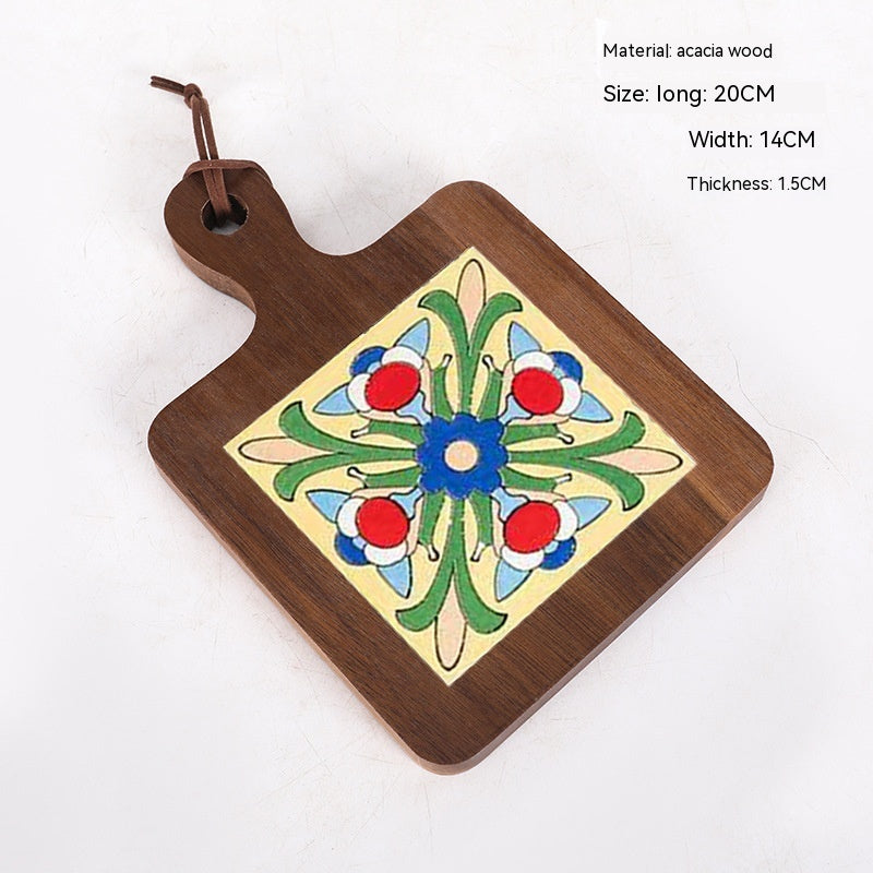 Vintage Solid Wood Tile Handle Potholder