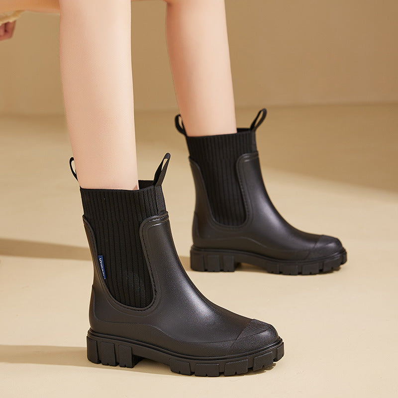 Wear-resistant Height Increasing Waterproof Non-slip Outdoor Wearable Elastic Band Women's Rain Boots