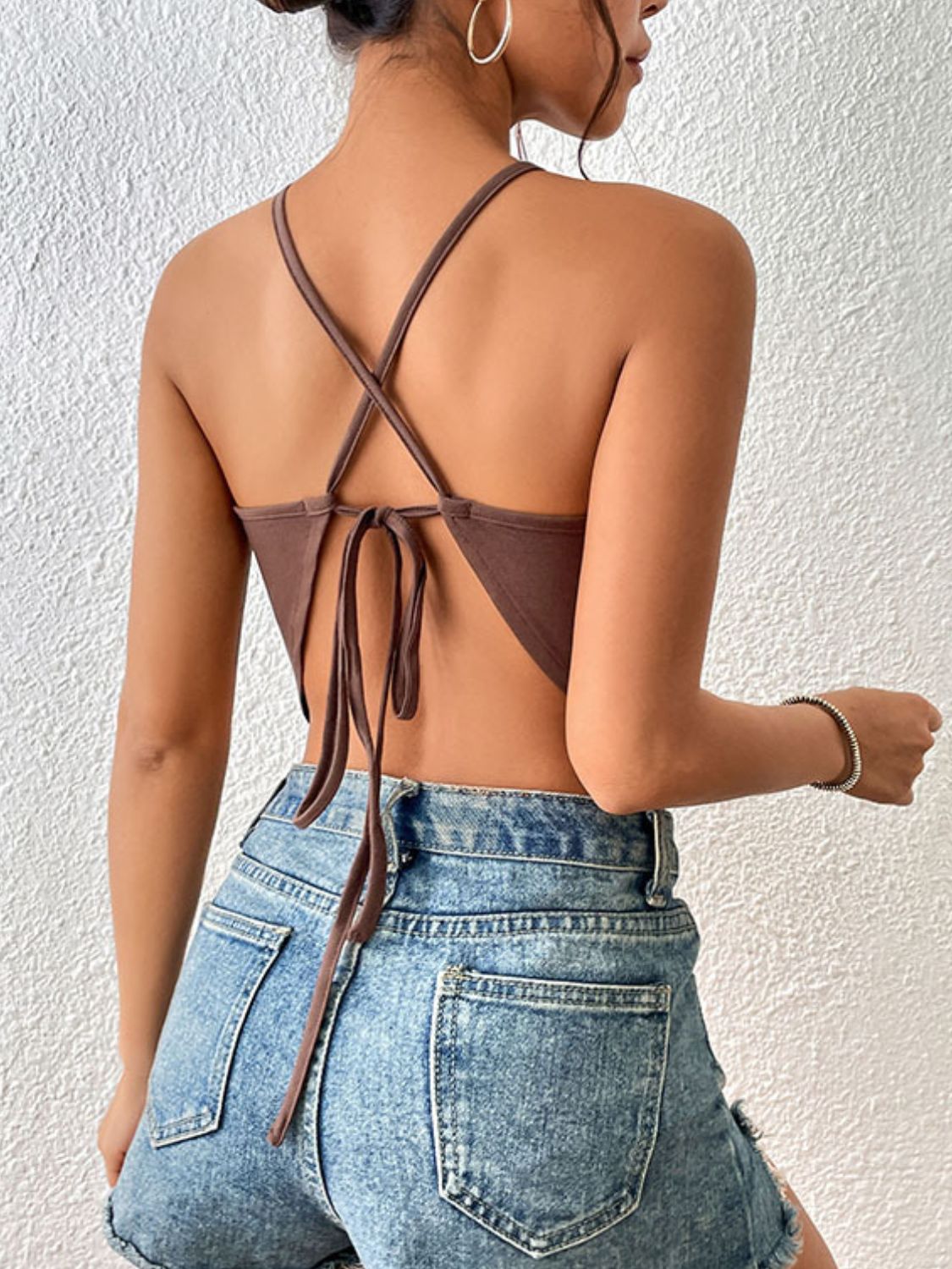 Summer Crisscross Tie Back Slit Sleeveless Top