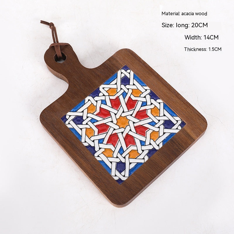 Vintage Solid Wood Tile Handle Potholder