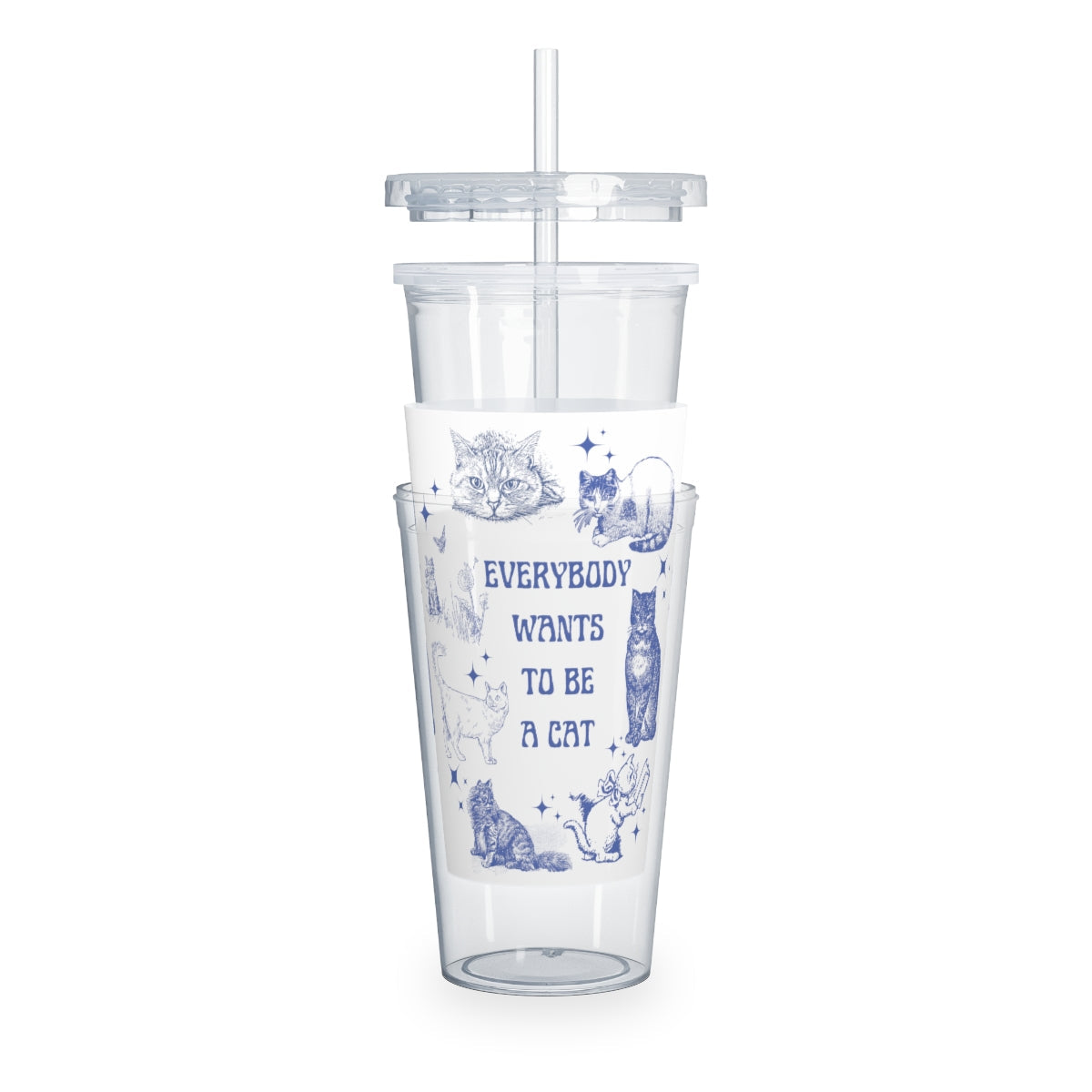 Everybody Wants To Be A Cat Plastic Tumbler with Straw, Aristocats Cute Disney Tumbler