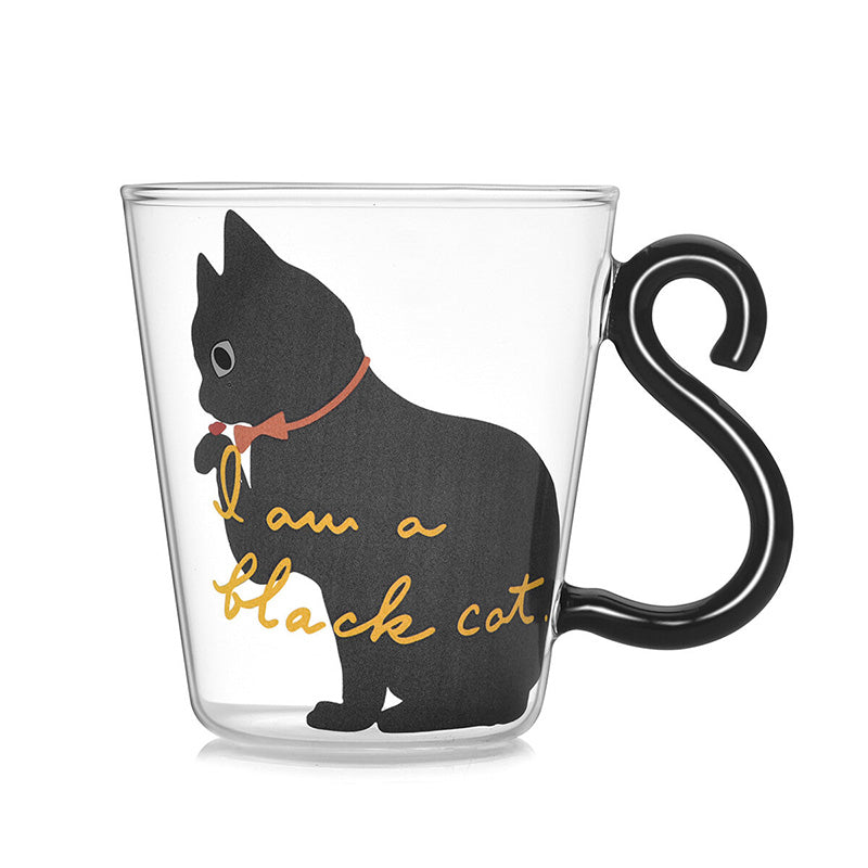 Kitchen Home Cute Cat Glass Juice Coffee Cup Milk Tea Cat Tail Handle Cat Valentine's Day Lover Gifts