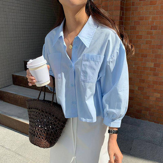 Women's Fashion Casual Single Breasted Lapel Loose Shirt