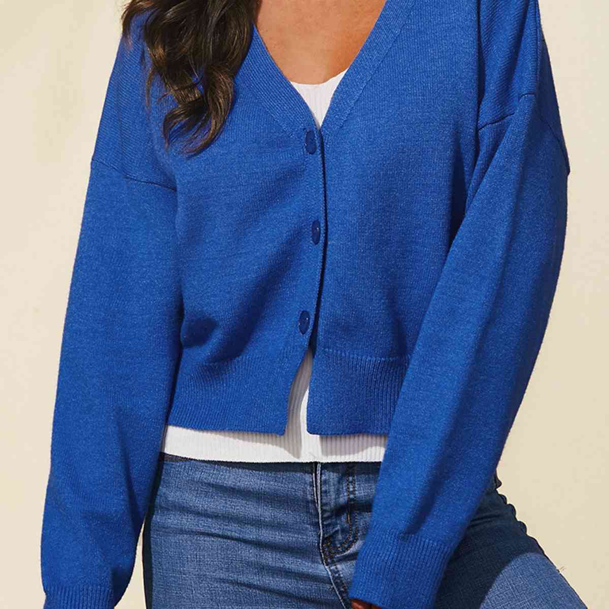 Dropped Shoulder Half Button Cardigan