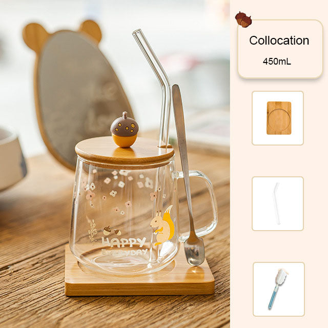 Cute Straw Glass Transparent Mug Heat Resistant