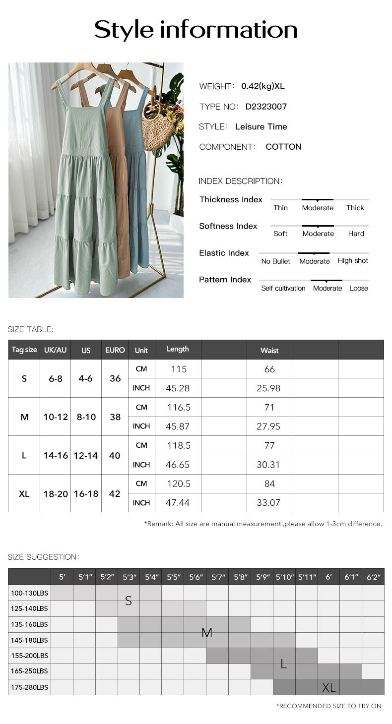 Temperament Leisure Solid Color Suspender Dress