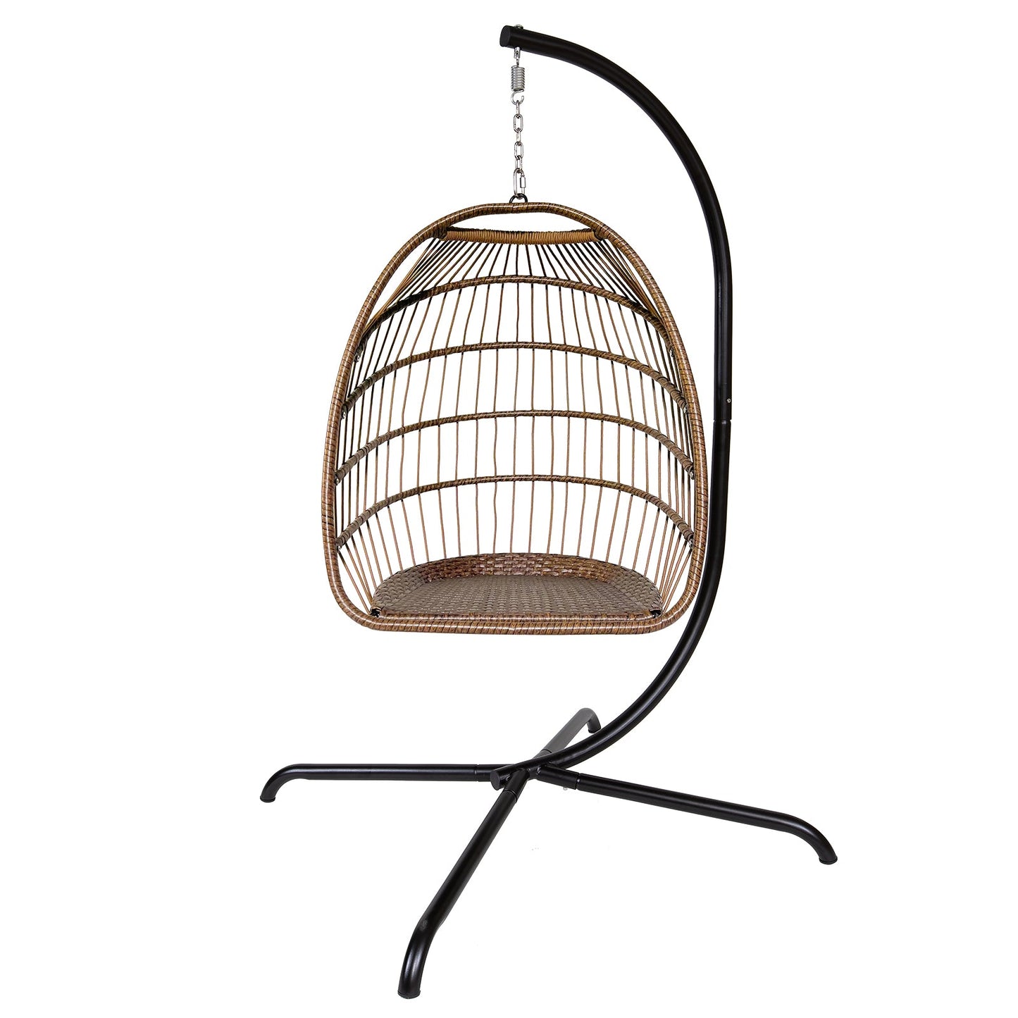 Swing Egg Chair With Stand Indoor Outdoor Wicker Rattan Patio Basket Hanging Chair With C Type Bracket , With Cushion And Pillow