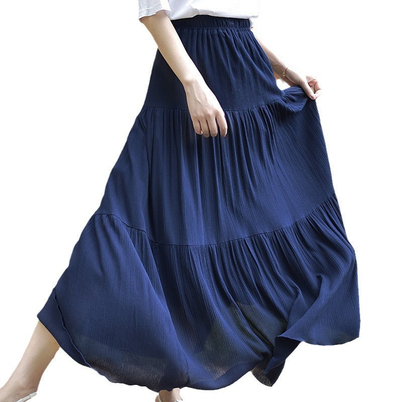 Women's Pure Color Artistic Cotton And Linen Skirt