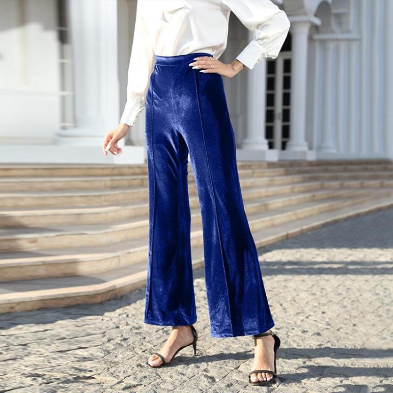 Women's Velvet High Waist Slightly Flared Wide Leg Pants