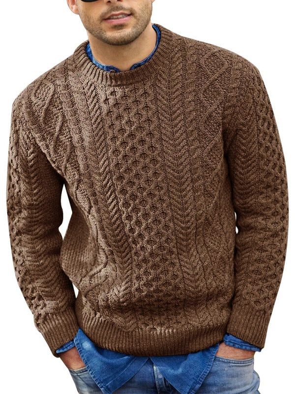 Men's Round Neck Pullover Knitted Cable Sweater