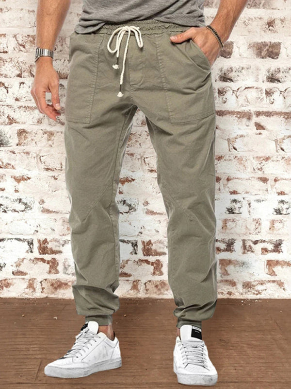 Men's Drawstring Waist Solid Color Cargo Pants