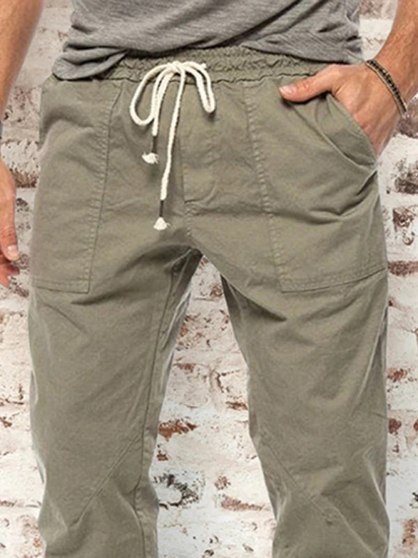 Men's Drawstring Waist Solid Color Cargo Pants