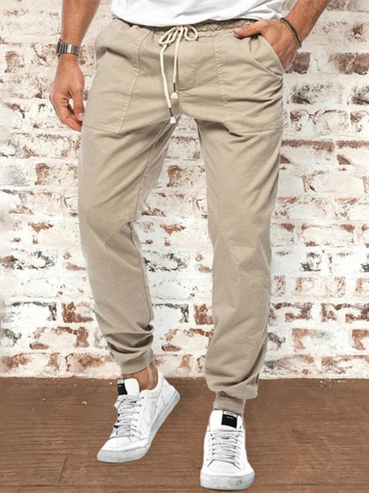 Men's Drawstring Waist Solid Color Cargo Pants