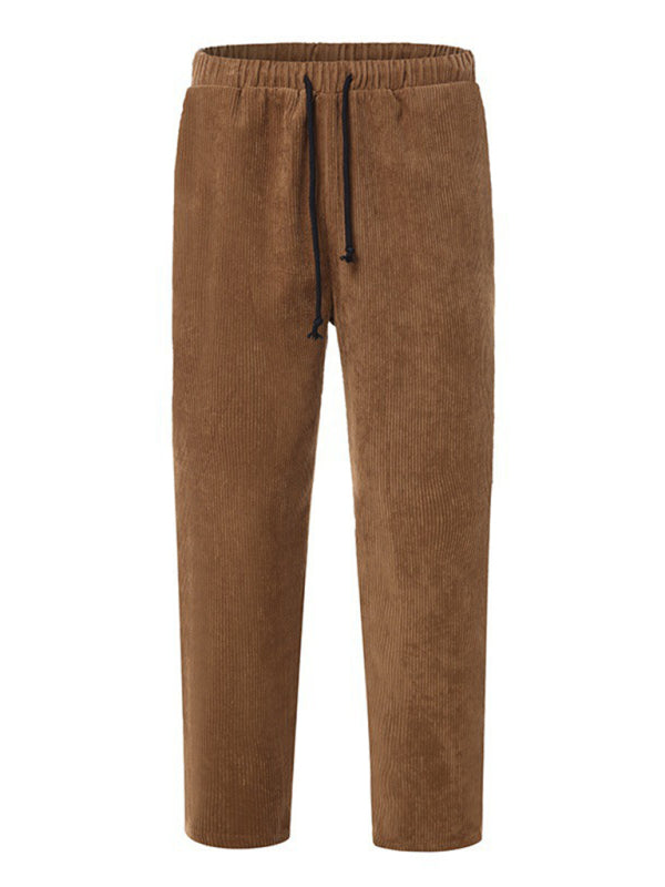 Men's Solid Color Crop Straight Leg Corduroy Pants