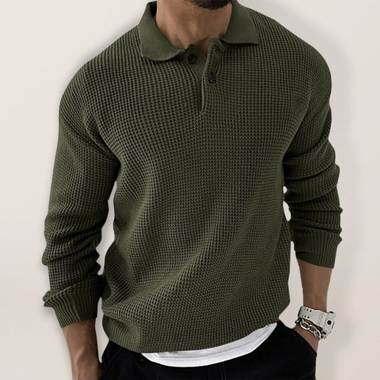 Men's Solid Color Long Sleeve Waffle Knit Sweaters