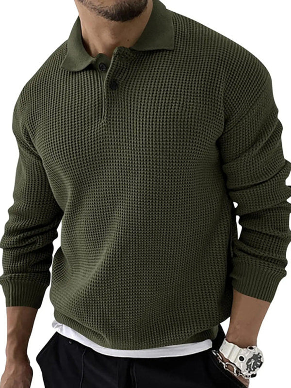 Men's Solid Color Long Sleeve Waffle Knit Sweaters