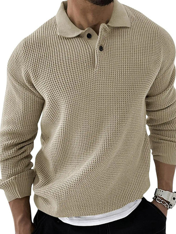 Men's Solid Color Long Sleeve Waffle Knit Sweaters