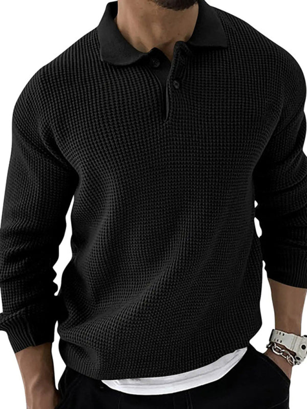 Men's Solid Color Long Sleeve Waffle Knit Sweaters