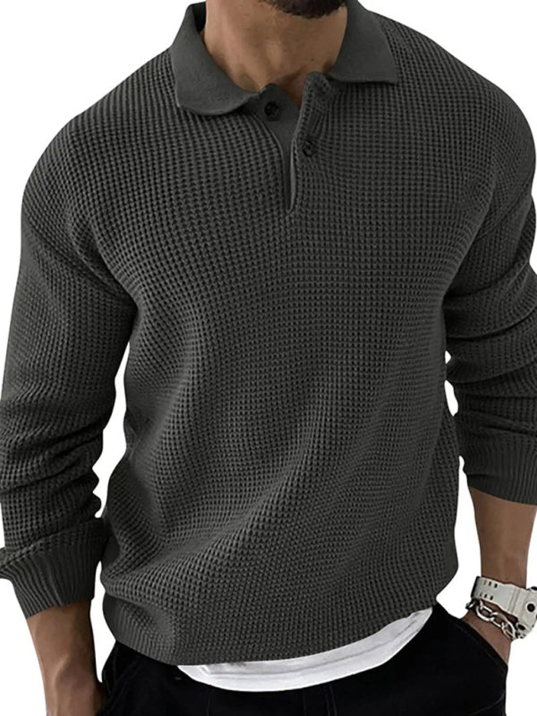 Men's Solid Color Long Sleeve Waffle Knit Sweaters