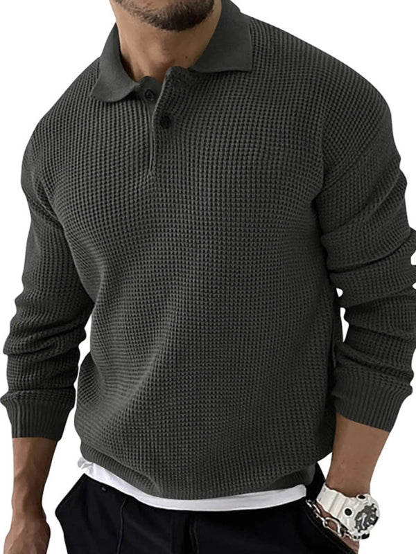 Men's Solid Color Long Sleeve Waffle Knit Sweaters