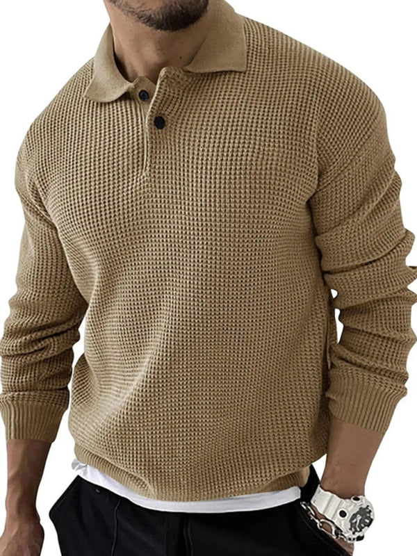 Men's Solid Color Long Sleeve Waffle Knit Sweaters