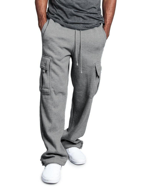 Men's Solid Color Drawstring Waist Cargo Pants