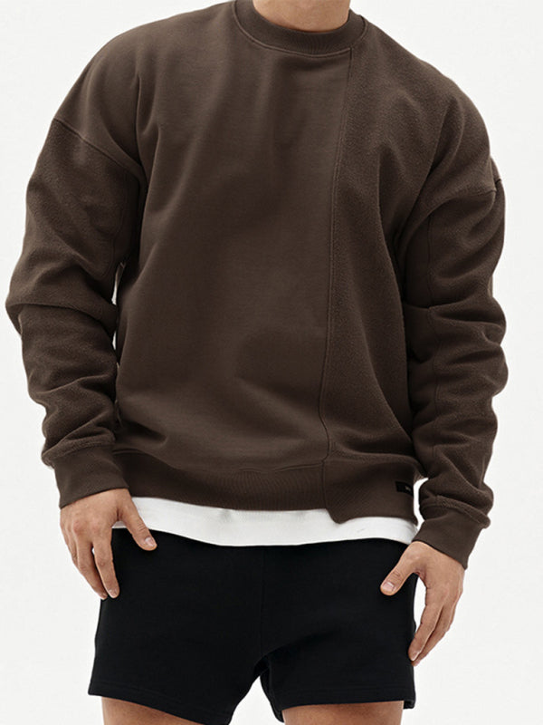 Men's Knitted Stitching Solid Color Casual Crew Neck Sweatshirt