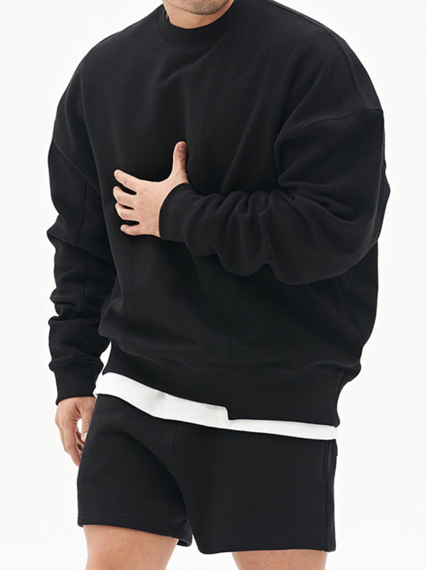 Men's Knitted Stitching Solid Color Casual Crew Neck Sweatshirt