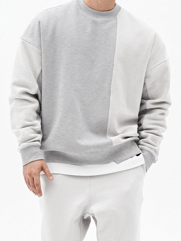 Men's Knitted Stitching Solid Color Casual Crew Neck Sweatshirt