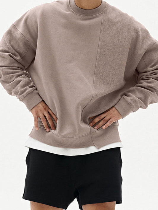 Men's Knitted Stitching Solid Color Casual Crew Neck Sweatshirt