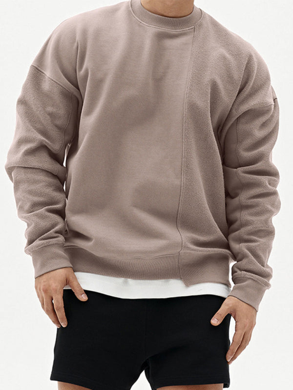 Men's Knitted Stitching Solid Color Casual Crew Neck Sweatshirt