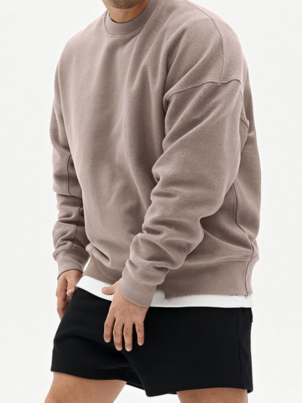 Men's Knitted Stitching Solid Color Casual Crew Neck Sweatshirt