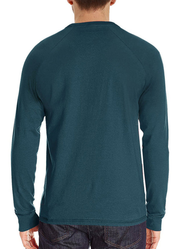 Men's Knitted Round Neck Button Long Sleeve T-Shirt