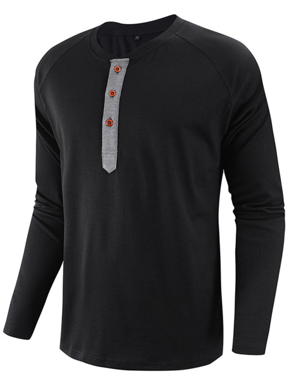 Men's Knitted Round Neck Button Long Sleeve T-Shirt