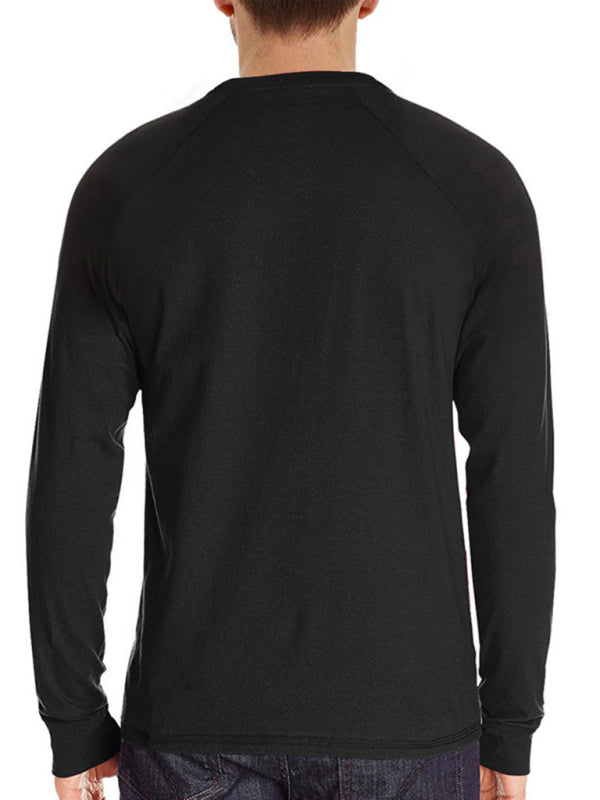 Men's Knitted Round Neck Button Long Sleeve T-Shirt