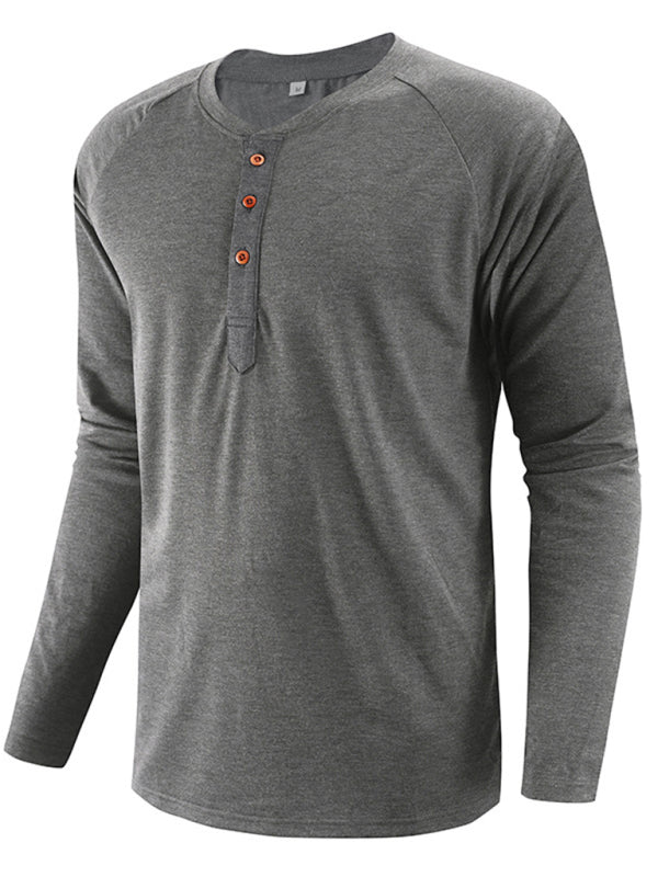 Men's Knitted Round Neck Button Long Sleeve T-Shirt