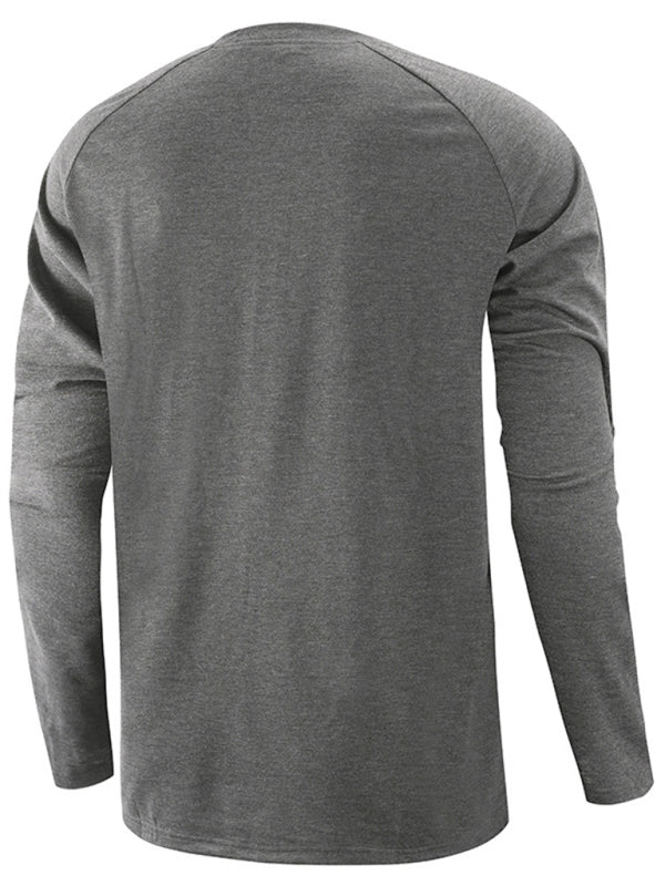 Men's Knitted Round Neck Button Long Sleeve T-Shirt